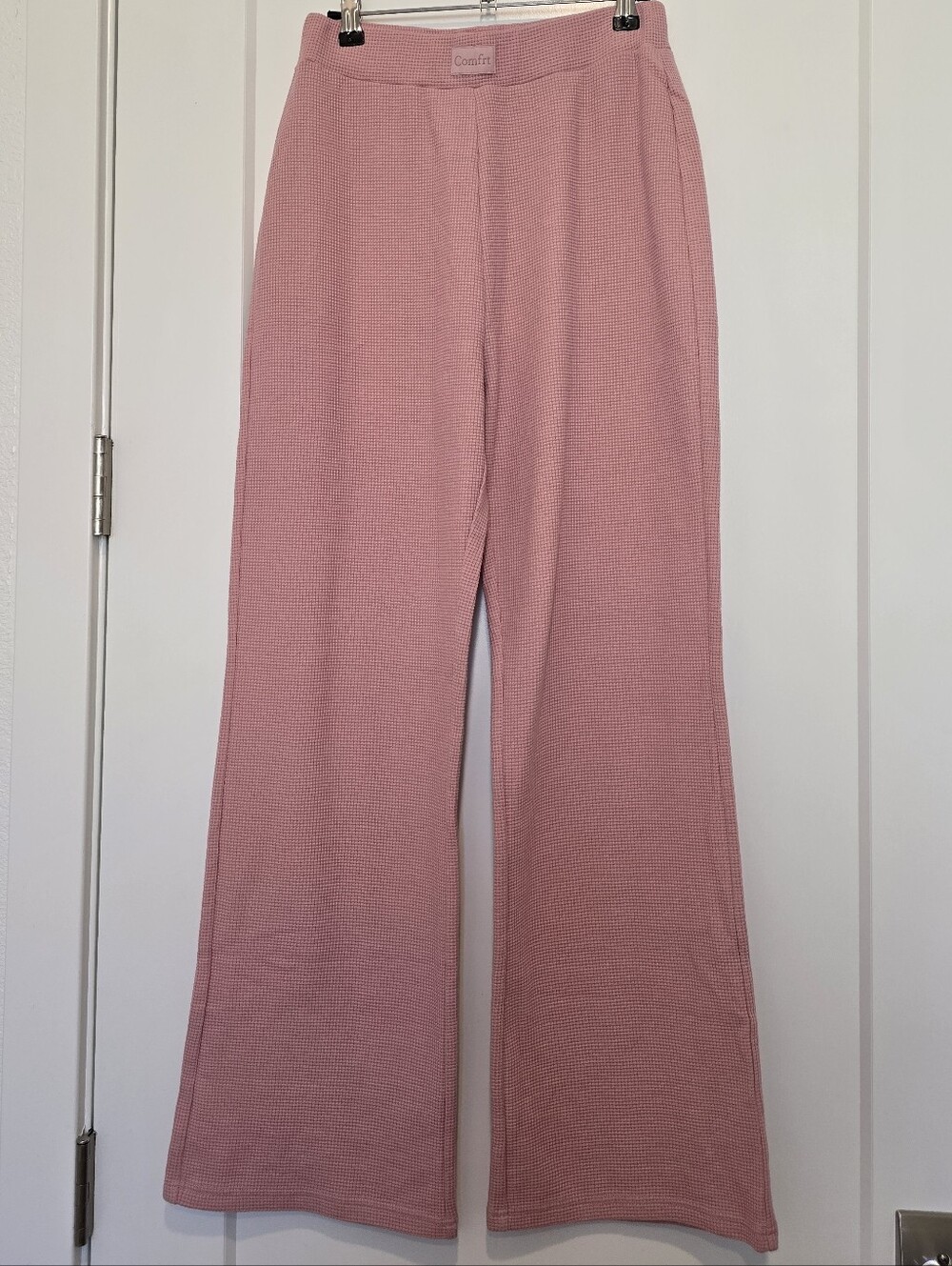 NWOT Comfrt Pink Knit Wide-Leg Lounge Pants Cotton Blend cozy waffle Knit